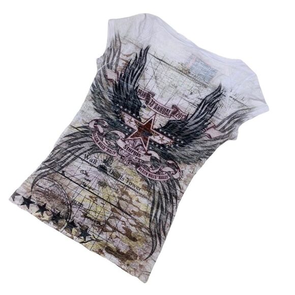 NWT Noble Wear Sturgis White Rhinestone Burnout Tee - Size XL - Picture 6 of 9